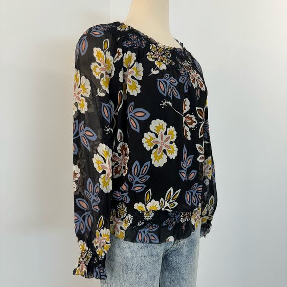 Tory Burch Indie Silk Floral Print Top Blouse Off-The-Shoulder | Size 2 - Picture 7 of 12